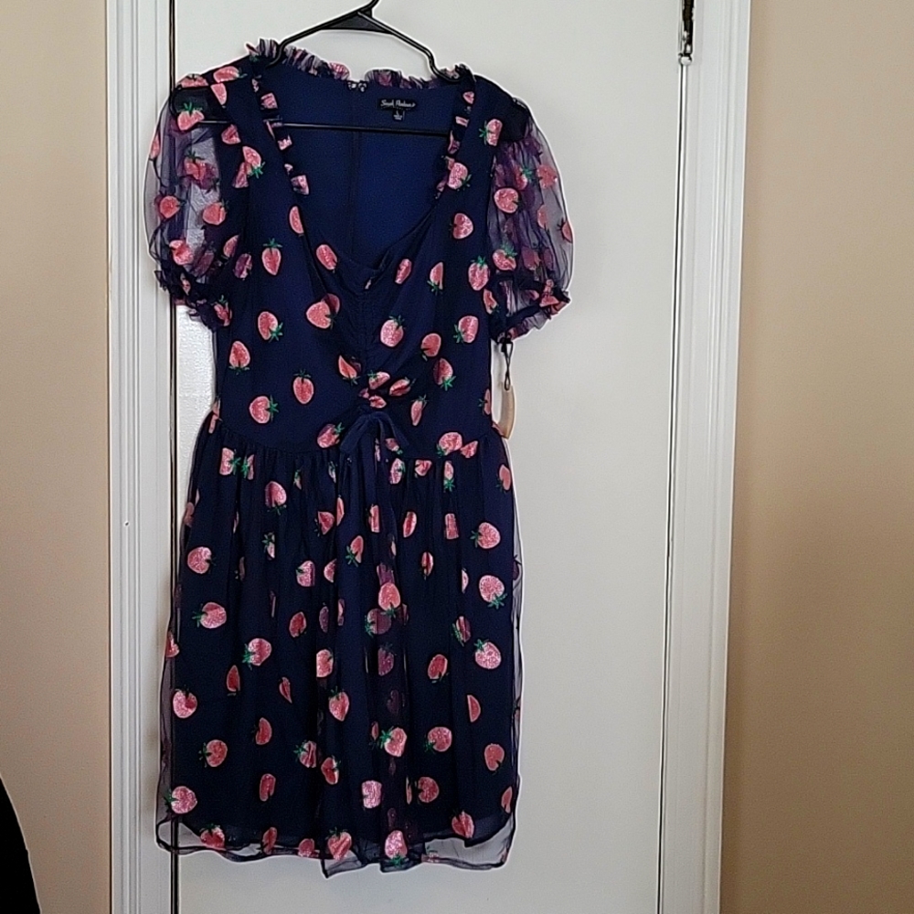 Smak Parlour Adorable Glitter Strawberry Dress with Corset Waist Size L NWT